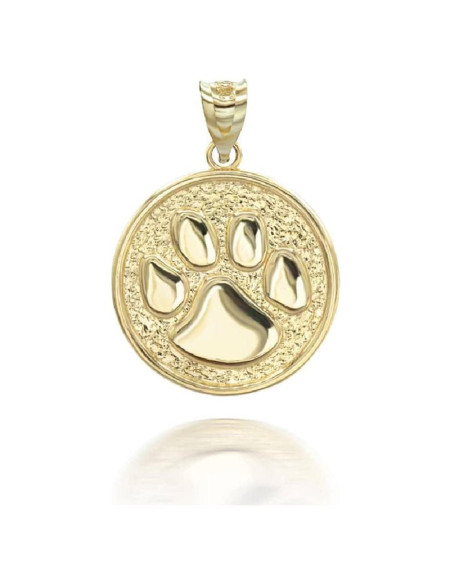 Medalla Colgante Huella de Perro Gato Oro Amarillo 14K Claddagh