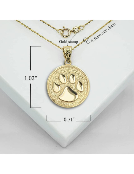 Medalla Colgante Huella de Perro Gato Oro Amarillo 14K Claddagh