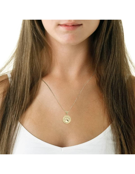 Medalla Colgante Huella de Perro Gato Oro Amarillo 14K Claddagh