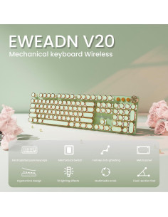 Teclado Mecánico EWEADN V20 Inalámbrico Retro Verde 104 Teclas 2