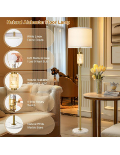 Lámpara de Piso KIVDITZO de Alabastro Natural 157 cm Dorada 2