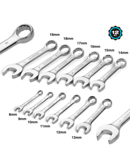 Juego de Llaves Combinadas Stubby DURATECH 12 Piezas 8-19mm