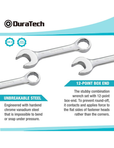 Juego de Llaves Combinadas Stubby DURATECH 12 Piezas 8-19mm