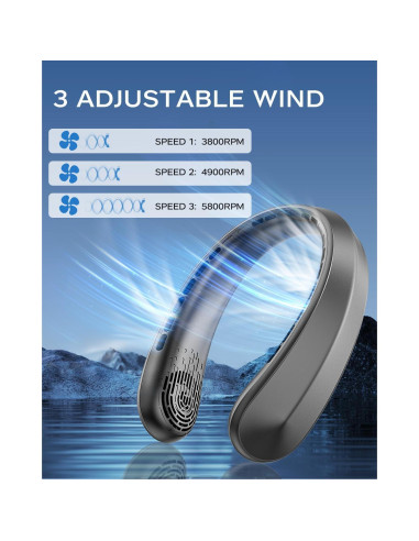 Ventilador de Cuello Nhpoi R5 Recargable 5200mAh 3 Velocidades