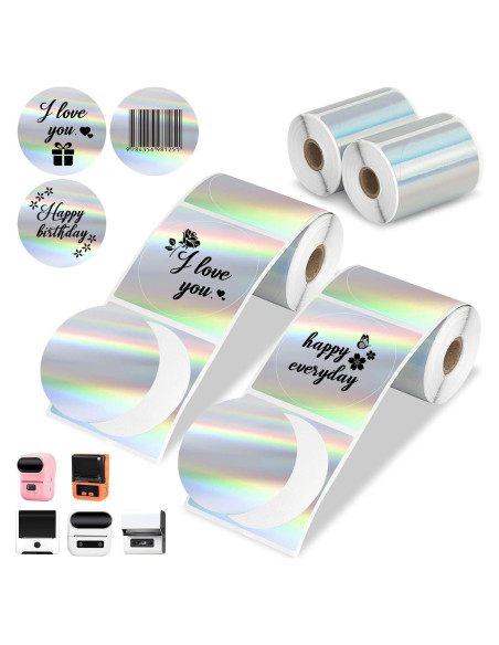 2 Rollos de Papel de Etiquetas Térmicas Redondas QYCHHJ 5,08 cm