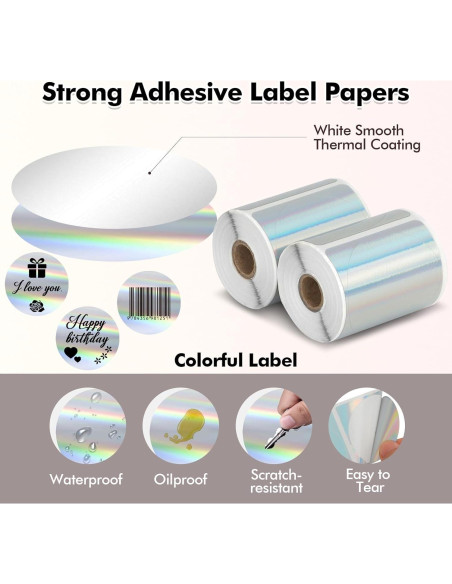 2 Rollos de Papel de Etiquetas Térmicas Redondas QYCHHJ 5,08 cm
