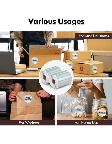 2 Rollos de Papel de Etiquetas Térmicas Redondas QYCHHJ 5,08 cm