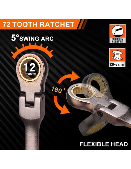 Juego de 12 llaves de carraca Qnkaa flexibles 0,64 a 2,22 cm