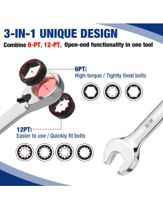 Set de Llaves de Vaso Reversible WORKPRO 7 Piezas 3 en 1 2