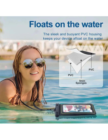 Funda impermeable gris para teléfono celular 6.8 con correa