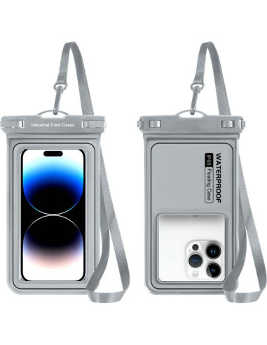 Funda impermeable gris para teléfono celular 6.8 con correa
