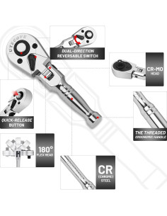 Juego de llaves de carraca UYECOVE 3PCS cabezal flexible 2