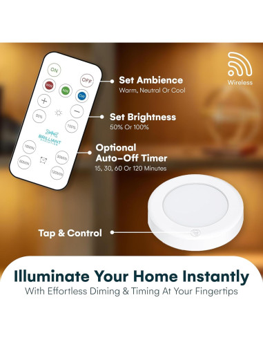 Luz LED Puck Inalámbrica London Johnson 3 Piezas Control Remoto