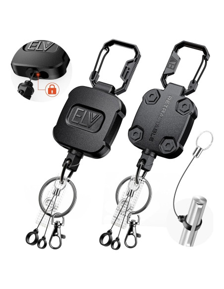 Soporte Retráctil ELV 2 Paquete con Mosquetón y Bloqueo