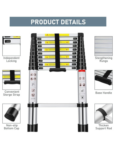 Escalera Telescópica GCCSJ 3.20m Aluminio 150kg Plegable