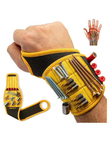 Pulsera Magnética BINYATOOLS Amarilla con 9 Imanes Fuertes