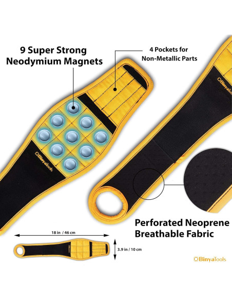 Pulsera Magnética BINYATOOLS Amarilla con 9 Imanes Fuertes