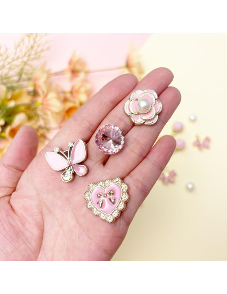 20 Piezas Encantos Brillantes para Zapatos Mujeres Rosa