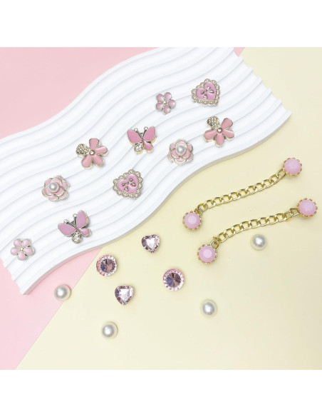 20 Piezas Encantos Brillantes para Zapatos Mujeres Rosa