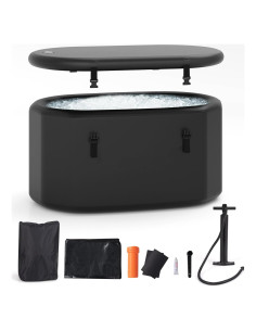 Bañera Inflable GYMAX Ovalada 488L con Tapa y Bomba