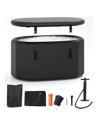 Bañera Inflable GYMAX Ovalada 488L con Tapa y Bomba