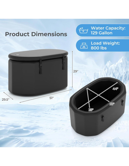 Bañera Inflable GYMAX Ovalada 488L con Tapa y Bomba