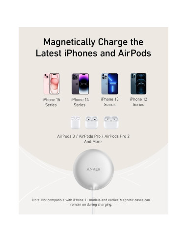 Cargador Inalámbrico Anker MagGo 15W para iPhone 16