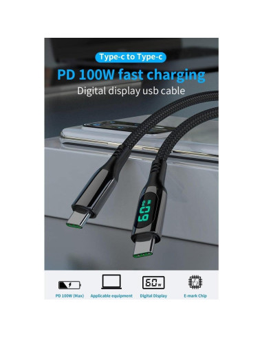 Cable BoxWave USB-C a USB-C 100W con Pantalla LED 1.83m