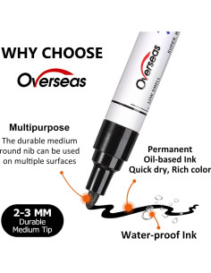 Marcadores Permanentes de Pintura Overseas - 3 Unidades Negros 2
