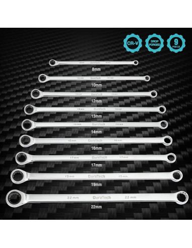 Juego de Llaves de Carraca Extra Largas DURATECH 9 Piezas