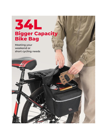 Bolsa Pannier KEMIMOTO 34L Impermeable para Bicicleta