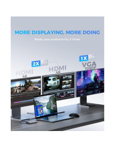 Dock USB C UtechSmart 11 en 1 Triple Pantalla 4K HDMI 2
