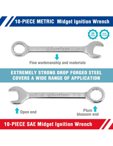 Juego de Llaves Combinadas DURATECH 20 Piezas Métrico 4-11mm