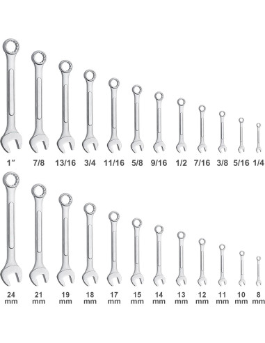 Juego de Llaves Combinadas EFFICERE 24 Piezas Métricas y SAE