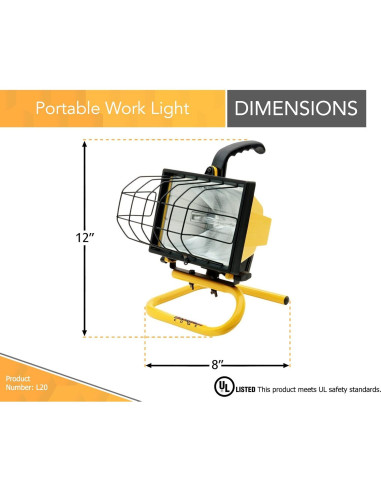 Luz de trabajo portátil Woods 500W amarilla con halógeno