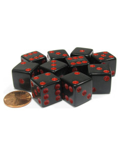 Juego de 10 Dados Negros 16mm Koplow Games con Puntos Rojos