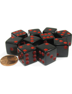 Juego de 10 Dados Negros 16mm Koplow Games con Puntos Rojos 2