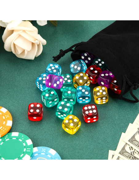 Dados de Juego TecUnite 30 Piezas 14 mm 5 Colores con Bolsa