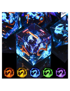 Juego de Dados DND AUSTOR 7 Piezas Dragón Llama Azul
