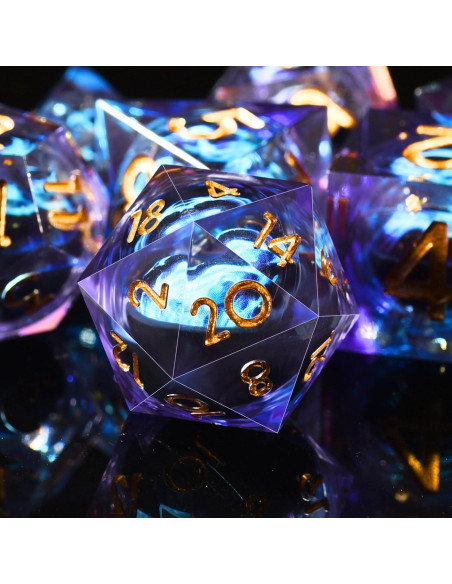 Juego de Dados DND AUSTOR 7 Piezas Dragón Llama Azul