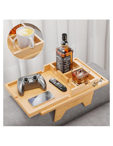 Soporte para Taza de Sofá Bestjing 2 en 1 Bambú Antideslizante