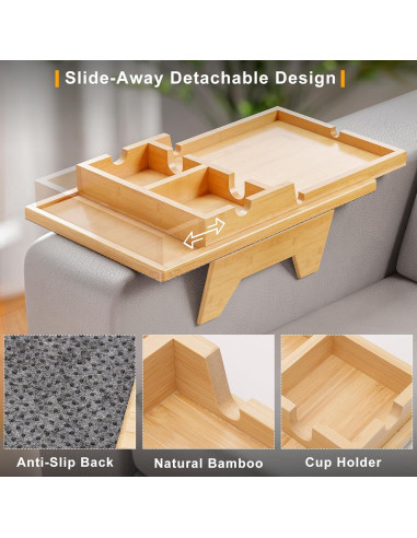 Soporte para Taza de Sofá Bestjing 2 en 1 Bambú Antideslizante