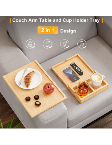 Soporte para Taza de Sofá Bestjing 2 en 1 Bambú Antideslizante