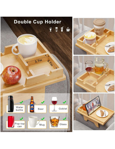 Soporte para Taza de Sofá Bestjing 2 en 1 Bambú Antideslizante