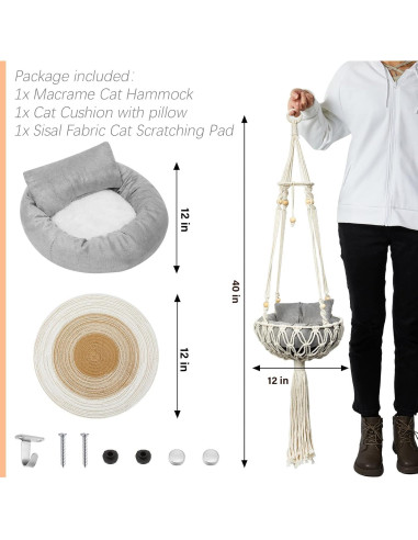 Hamaca de Macramé para Gato Juexica 101,6 x 30,5 cm