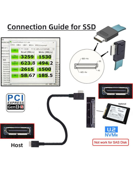 Cable OCuLink SFF-8611 50cm CY PCIe 4.0 Macho a Macho