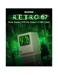 Cargador USB C Sharge 67W 3 Puertos Retro con Pantalla 2