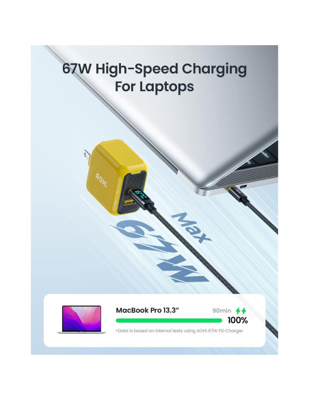 Cargador USB C AOHI 67W Rápido Compacto para MacBook y iPhone