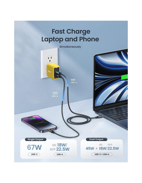 Cargador USB C AOHI 67W Rápido Compacto para MacBook y iPhone