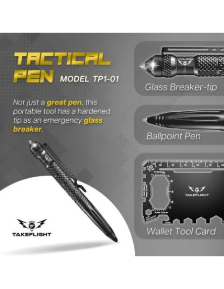 Bolígrafo Táctico TF TAKEFLIGHT - EDC Supervivencia Negro